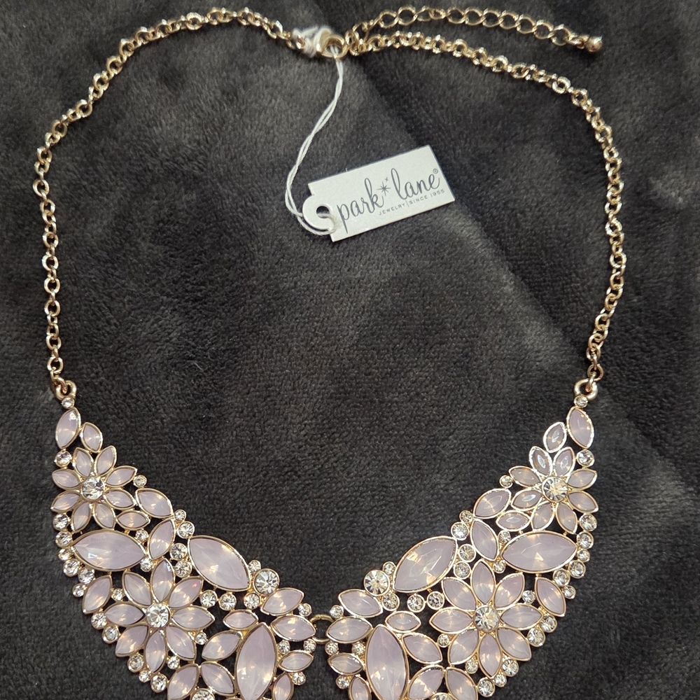 Park Lane Gold Necklace with Pink Floral Accents